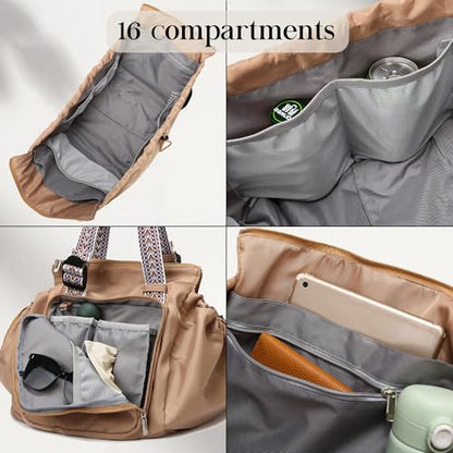 Everyday Bag Tote for Women, Spacious Diaper Bag with 16 Pockets, Durable Travel Bag, Sleek Work Shoulder Bag - color: Solid Black