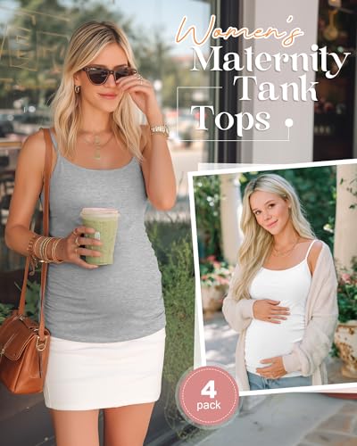 4 Pack Maternity Tank Tops - color: White, Light Gray, Dark Gray, Black, size: XX-Large