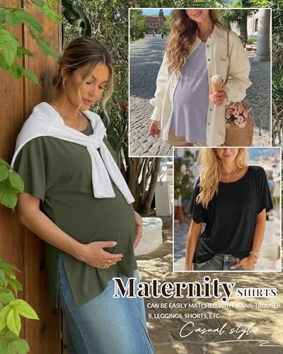 Riyiper 3 Pack Women's Maternity Tunic Cotton Shirts - color: Army Green, Light Mixed Gray, Black, size: Small