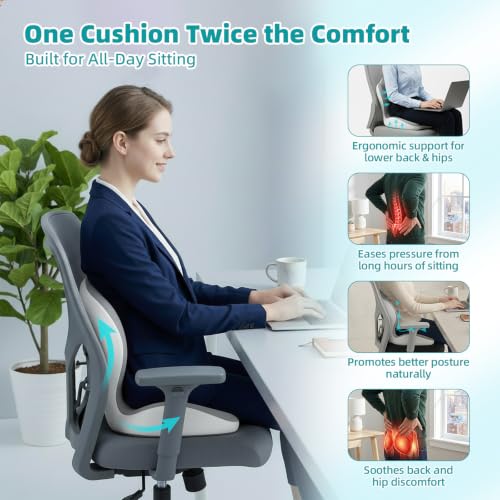 Office Chair Cushion with Back Support, Ergonomic Memory Foam (Gray) - color: Gray