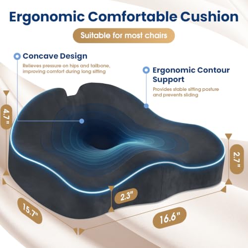 Memory Foam Seat Cushion for Office Chair & Car Seat, Grey - color: Grey