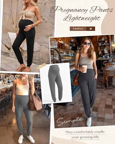 3 Pack Women's Maternity Pants - color: Light Heather Gray, Dark Heather Gray, Black, size: XX-Large