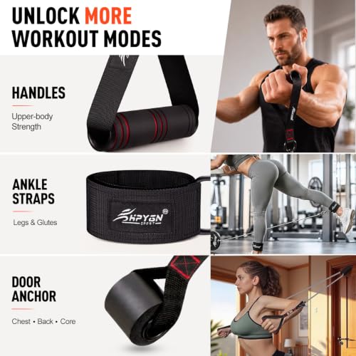 HPYGN Resistance Bands with Handles, 150 lb Exercise Bands for Home Workout - color: grey, style: 150LBS