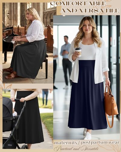 3 Pack Women's Plus Size Maxi Skirts - color: Black, Navy Blue, Charcoal Gray, size: XX-Large