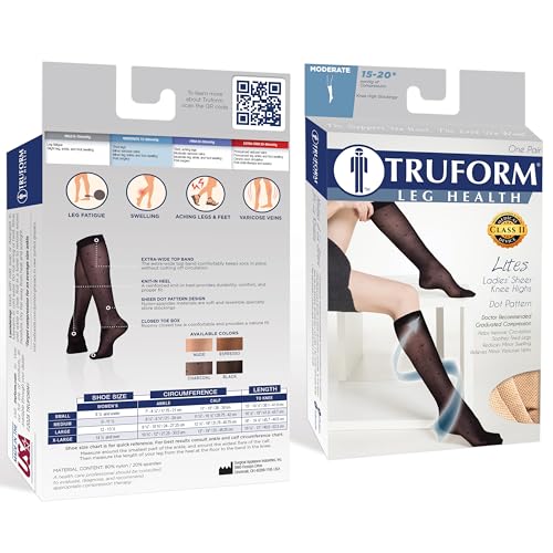 Truform Sheer Compression Stockings, 15-20 mmHg, Women's Knee High Length, Dot Pattern, Black, Small - color: Black, size: Small (1 Pair), style: Dot Pattern