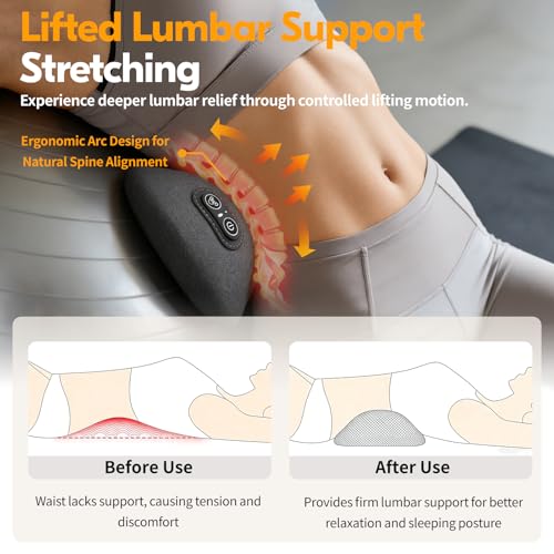 Lower Back Massager for Bed & Chair, Heat Vibration Traction Lumbar Support - color: Gray