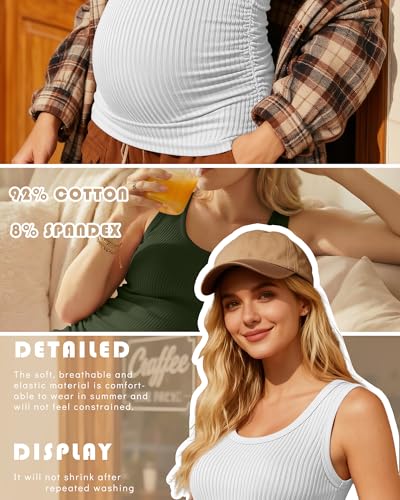 Ficerd 4 Pack Women's Maternity Tank Cotton Tops - color: Black, Light Heather Gray, White, Army Green, size: Large