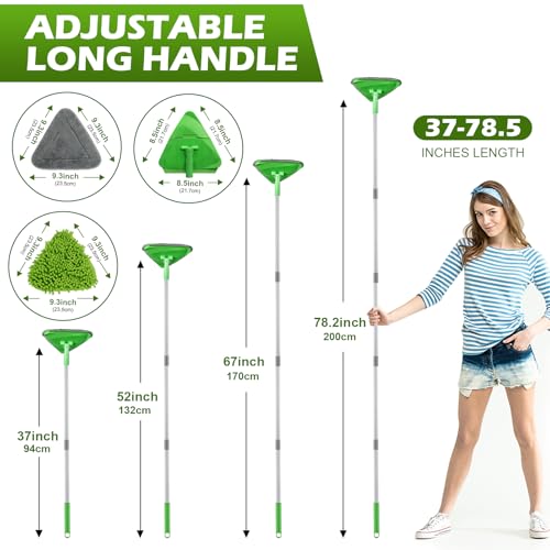 RONSUNG Wall Cleaner Mop, 82-Inch Handle, Baseboard Cleaner Tool, 4 Pads - color: Green, size: 4 Pads