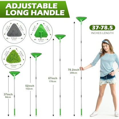 RONSUNG Wall Cleaner Mop, 82-Inch Handle, Baseboard Cleaner Tool, 4 Pads - color: Green, size: 4 Pads