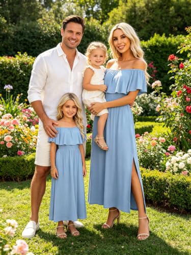 Off Shoulder Ruffle Sleeve Maternity Maxi Dress Side Slit - color: Light Blue, size: Medium