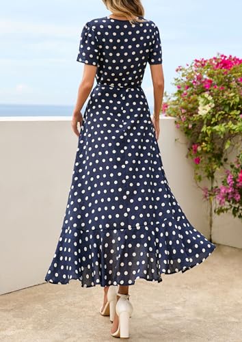 PRETTYGARDEN Women's Boho Floral Summer Maxi Dresses - color: Dot Navy White, size: XX-Large