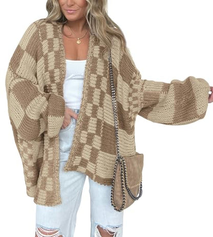 BTFBM Casual Cardigan Sweater for Women Fall 2026 Long Sleeve Sweaters - color: Khaki, size: Medium