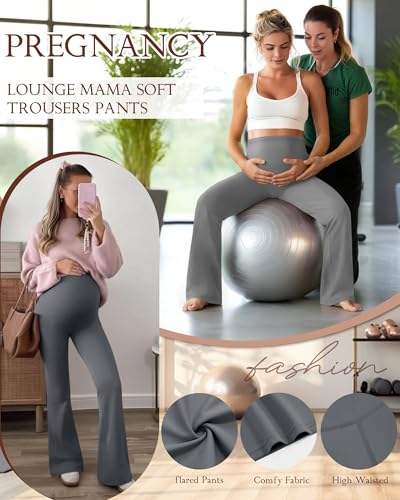 3 Pack Maternity Over The Belly Flared Leggings Pants - color: Dark Gray, Light Gray, Black, size: XX-Large