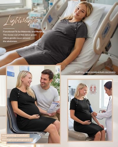 Huukeay 2 Pack Labor and Delivery Hospital Gown - color: Black, Dark Gray, size: Small