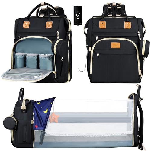 ZRSUN Diaper Bag with Changing Station, 3 in 1 Multifunctional, Black - color: Black