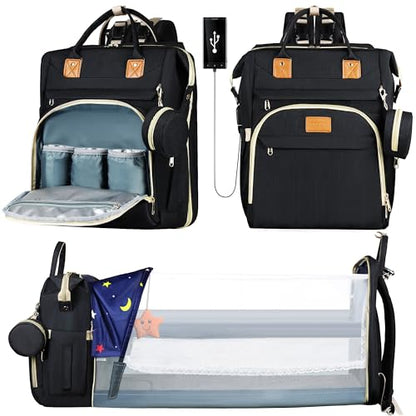 ZRSUN Diaper Bag with Changing Station, 3 in 1 Multifunctional, Black - color: Black