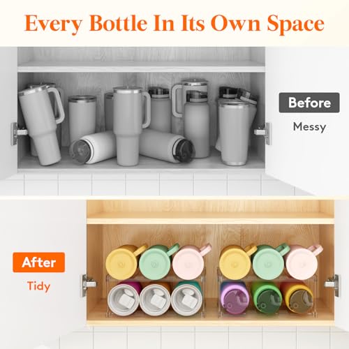 Lifewit Stackable Water Bottle Organizer, Clear Tumbler Holder for Cabinet - size: 2 Tier-6 Bottle