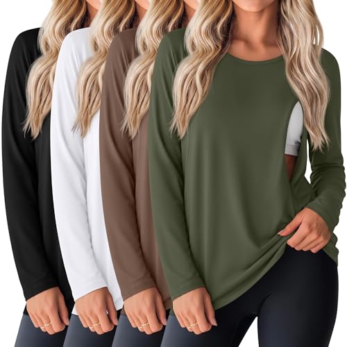 Oakgarden 4 Pack Women Cotton Nursing Tops for Breastfeeding - color: Army Green, Coffee, White, Black, size: Large