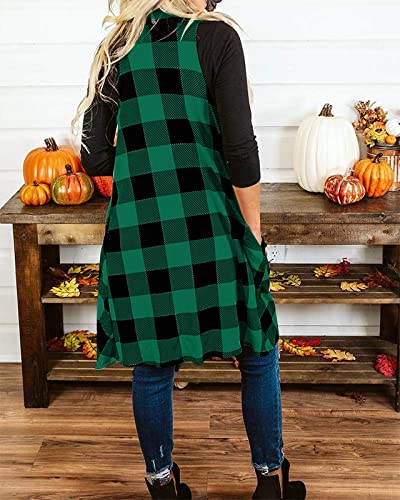 Ivay Womens Plaid Open Front Sweaters Sleeveless Duster Cardigans Drape Lightweight Vest Coat with Pockets - color: Green, size: Medium