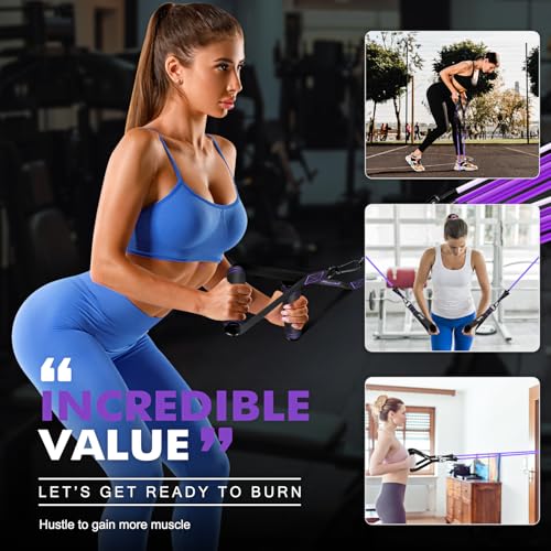 HPYGN Resistance Bands with Handles, 150 lb Exercise Bands for Home Workout - color: purple, style: 150LBS