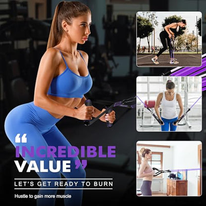 HPYGN Resistance Bands with Handles, 150 lb Exercise Bands for Home Workout - color: purple, style: 150LBS