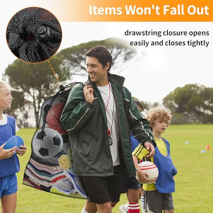 Extra Large Mesh Ball Bag, Heavy Duty 40"x30" Hold 10-12 Soccer Basketball - style: No Pocket