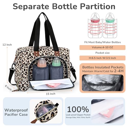 Tenot Diaper Bag Tote, Baby Bag with Pacifier Case Leopard Print - color: Leopard Print, size: Medium