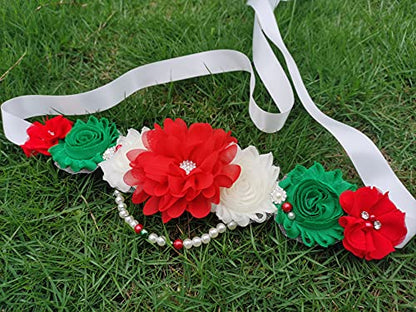 Unique pearls maternity sash for baby shower gender reveal - color: Christmas