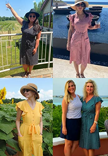 MITILLY Women's Boho Polka Dot Flutter Short Sleeve V Neck Button Down Swing Midi Dress with Pockets - color: 04 Yellow, size: X-Large