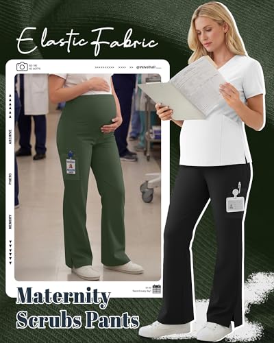 2 Pack Women's Maternity Wide Leg Cargo Scrub Pants - color: Black, Army Green, size: X-Large