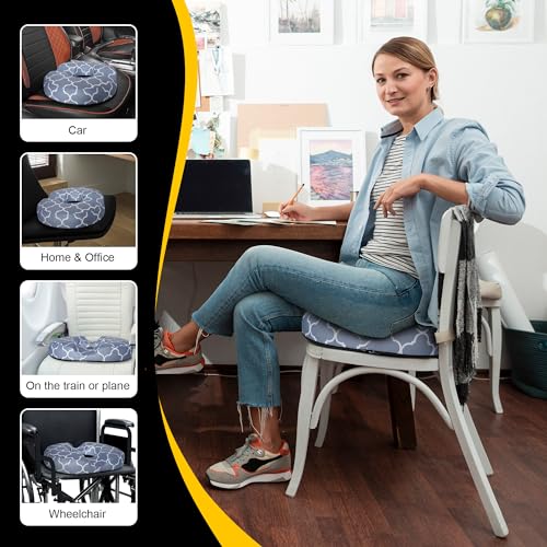 Donut Pillow Seat Cushion for Tailbone Pain Relief Hemorrhoids - color: Grey