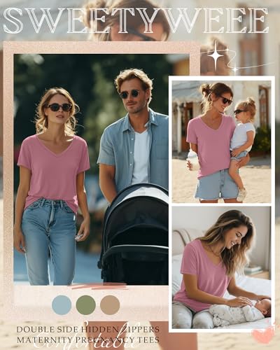 Women's Nursing Breastfeeding Shirts - color: Gray Pink, size: XX-Large