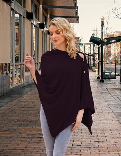 PULI Women's Versatile Knit Shawl Poncho Sweater Button Scarf - color: Burgundy