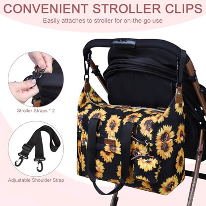 Pritent Diaper Bag Tote Waterproof Maternity Baby Bags with Pacifier Case - color: Sunflower, size: Medium