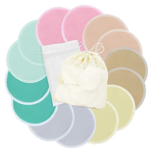 wegreeco Nursing Breast Pads (14 Pack) + Laundry Bag & Travel Storage Bag, 4.7 inch Option - Washable & Reusable Breastfeeding Nursing Pads (Red, Yellow, and Blue, Large, Plain Shape) - color: Red, Yellow, and Blue, Plain Shape, size: Large