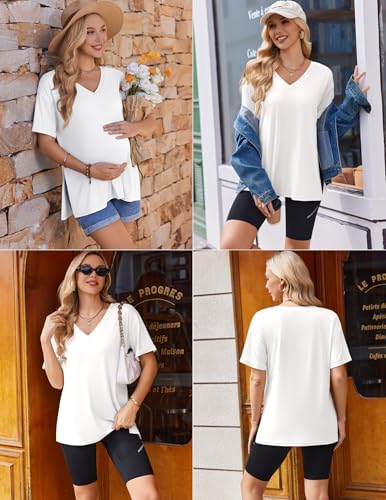 Ekouaer Maternity Shirts 3 Pack Oversized Pregnancy Tops Summer Clothes - color: 3 Pcs Black/ Light Grey/ White, size: Large