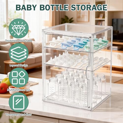 Baby Bottle Storage Organizer for Countertop with 2 Adjustable Dividers - size: Extra Large, style: 3-Tier Single-Door
