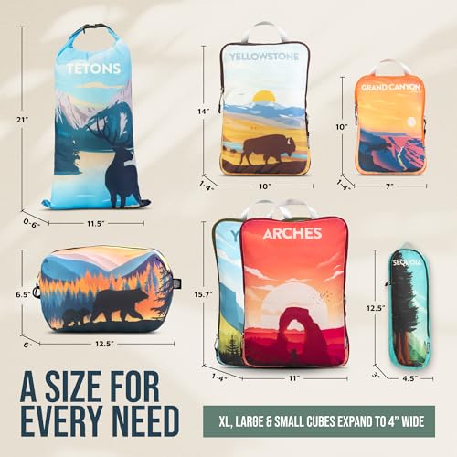 TRIPPED Travel Gear Large Compression Packing Cubes 7-Piece Set for Travel - color: National Parks