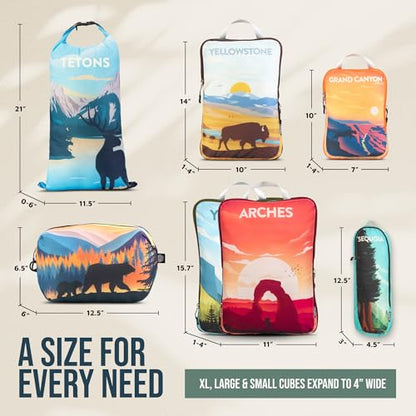 TRIPPED Travel Gear Large Compression Packing Cubes 7-Piece Set for Travel - color: National Parks