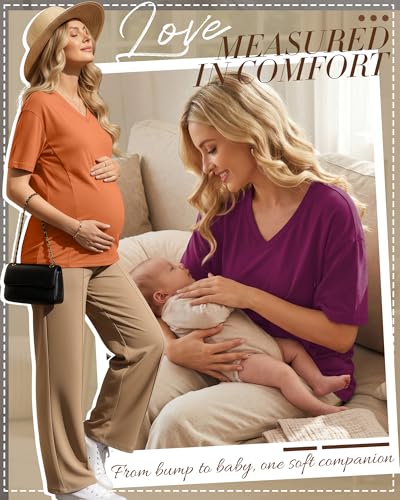 4 Pack Women's Oversize Nursing Tops - color: Fuchsia, Orange, Dark Gray, Black, size: Large