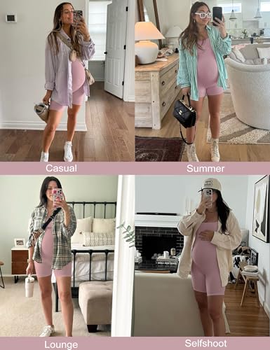 Buttery Soft Maternity Romper, Square Neck Short Sleeve One Piece - color: Pink, size: X-Large