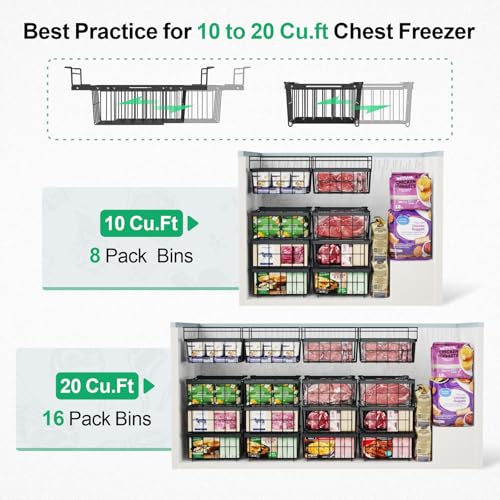 iSPECLE Deep Freezer Organizer Bins for 10 to 20 Cu.Ft, 3 Pack Stackable & Hanging Baskets, Expandable Metal Wire Storage System, Fits 17.5"-22.6" Width, Chest Freezer Only, Black - style: 3 Pcs-Black