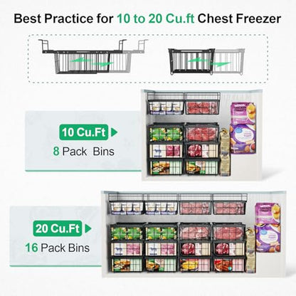 iSPECLE Deep Freezer Organizer Bins for 10 to 20 Cu.Ft, 3 Pack Stackable & Hanging Baskets, Expandable Metal Wire Storage System, Fits 17.5"-22.6" Width, Chest Freezer Only, Black - style: 3 Pcs-Black