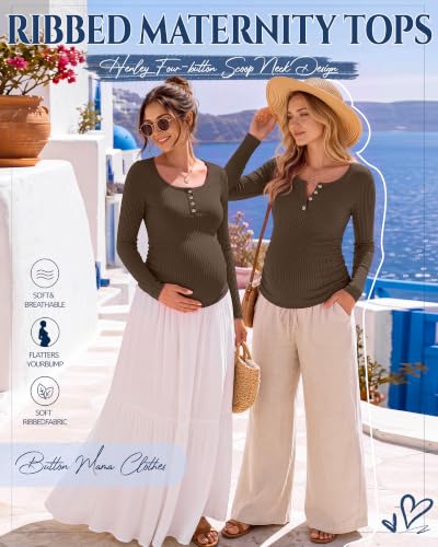 Maternity Long Sleeve Shirt Pregnancy Top - color: Coffee, size: XX-Large
