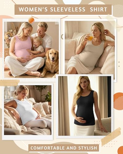 Ficerd 4 Pack Women's Maternity Tank Cotton Tops - color: Black, White, Khaki, Light Pink, size: Medium