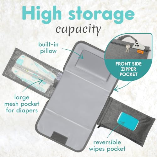Kopi Baby Portable Diaper Changing Pad with Wipes Pocket, Modern Grey - color: Grey, size: Modern