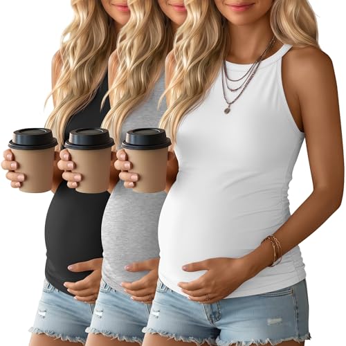 3 Pack Women's Maternity Tank Tops - color: Light Heather Gray, White, Black, size: X-Large