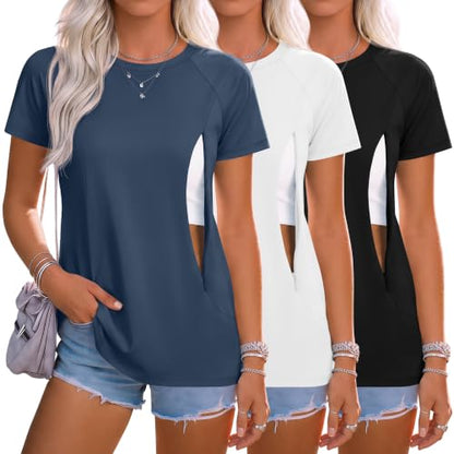 Huukeay 3 Pack Women's Nursing Tops - color: Haze Blue, White, Black, size: Large