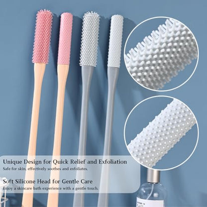 Toe Cleaning Brush with 15.7" Long Handle, Foot Scrubber in Shower - color: Pink