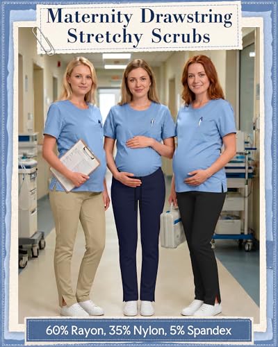 3 Pack Comfy Women's Maternity Scrub Pants - color: Khaki, Navy Blue, Black, size: XX-Large